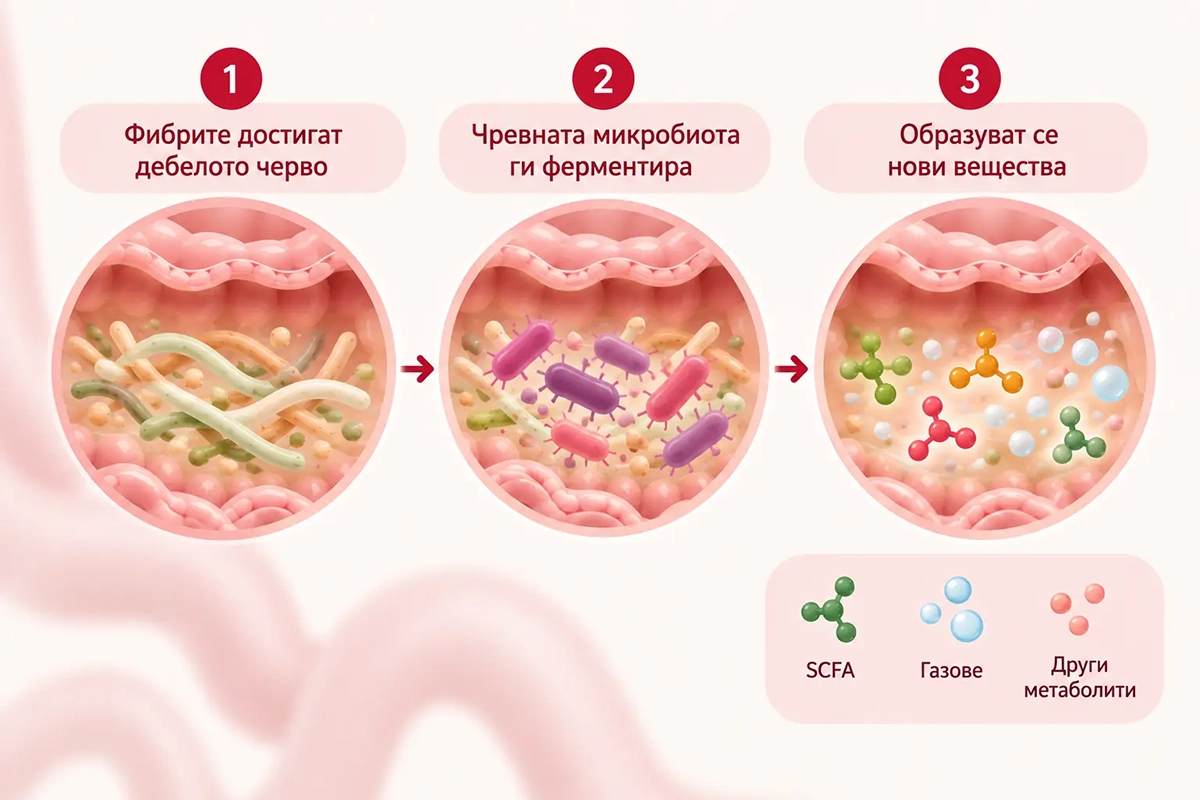 Ферментация на фибрите в дебелото черво от чревната микробиота
